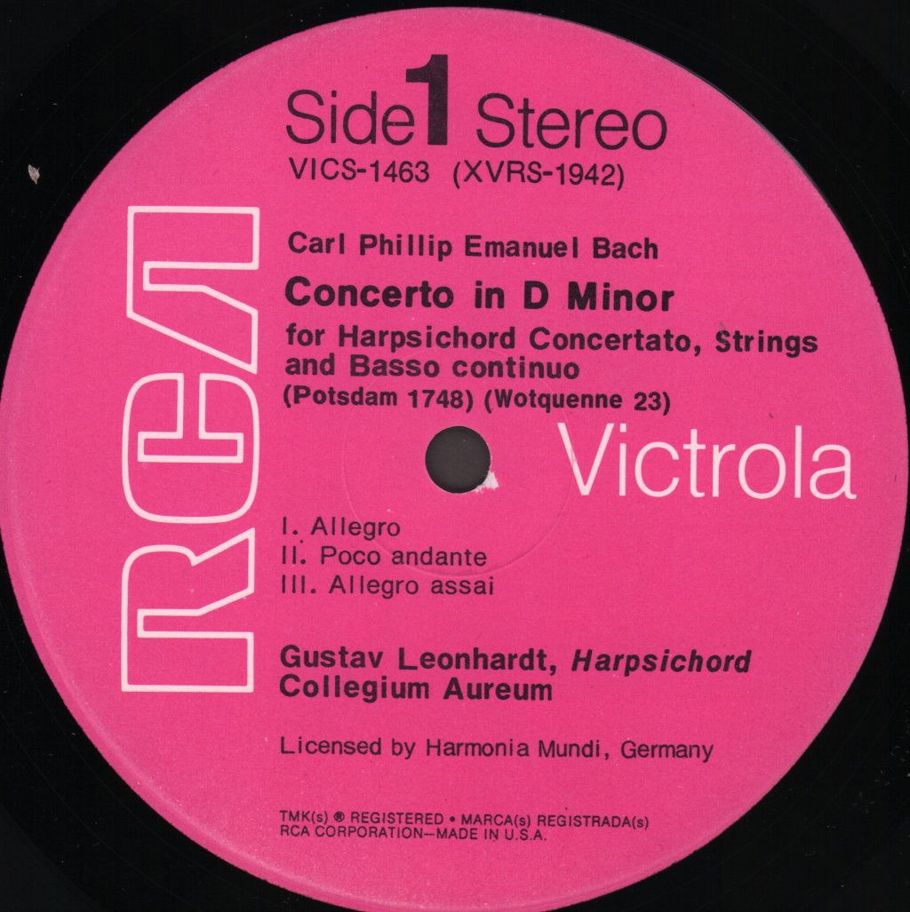 Collegium Aureum / Gustav Leonhardt / Helmut Hucke - C.P.E. Bach - Harpsichord Concerto in D Minor / Oboe Concerto in E-Flat - Lp