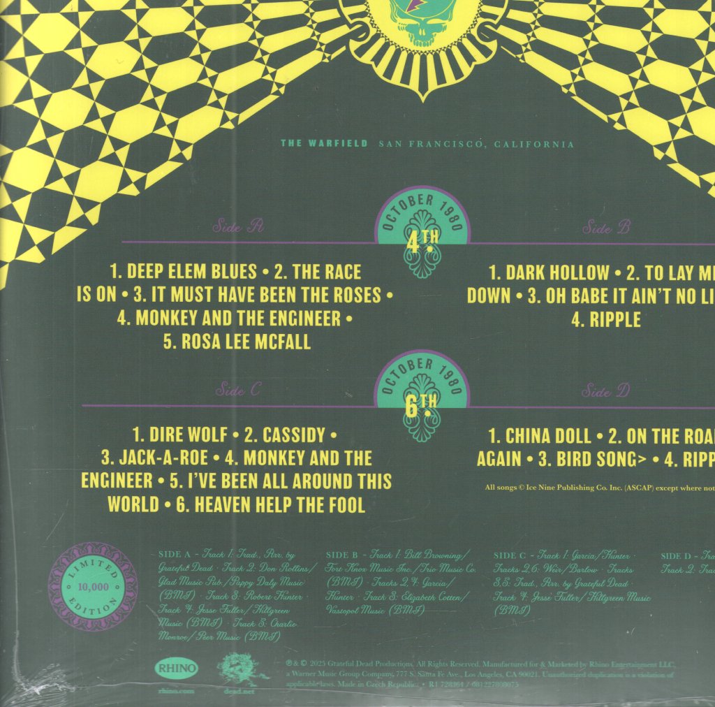 Grateful Dead - Warfield, San Francisco, CA Oct 4 & 6, 1980 (Black Friday 2025) - Double Lp