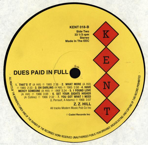 Z.Z. Hill - Dues Paid In Full - Lp