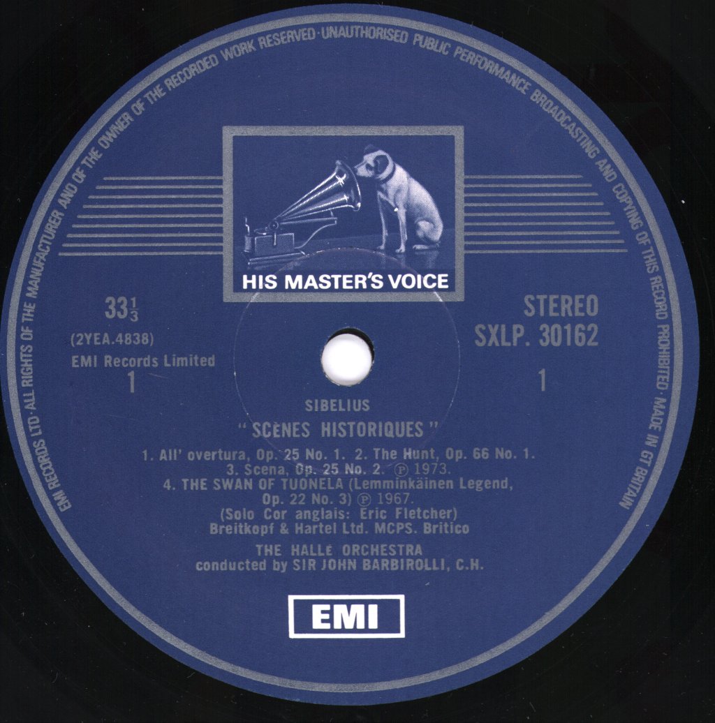 Sir John Barbirolli / Halle Orchestra - Sibelius - Scenes Historiques / Pelleas & Melisande - Lp