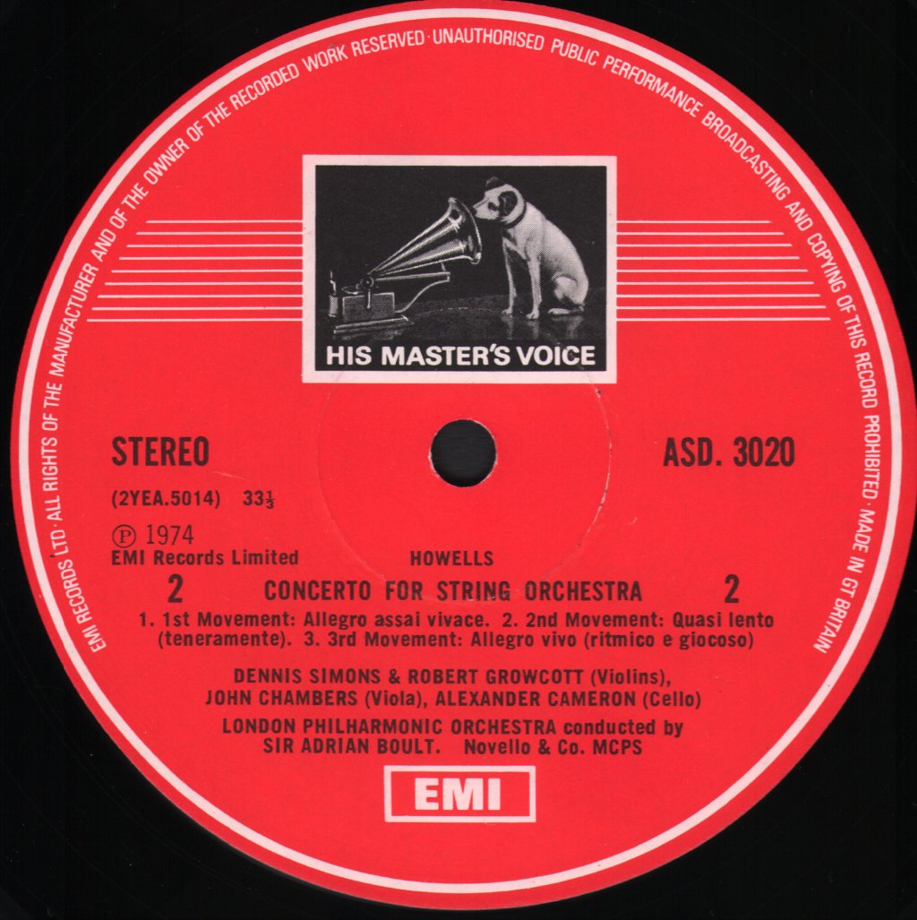Sir Adrian Boult / London Philharmonic - Bliss - Music For Strings / Howells - Concerto For String Orchestra - Lp