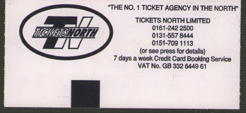 Joe Satriani - Labatts Apollo 3rd Decemeber 1995 - Ticket