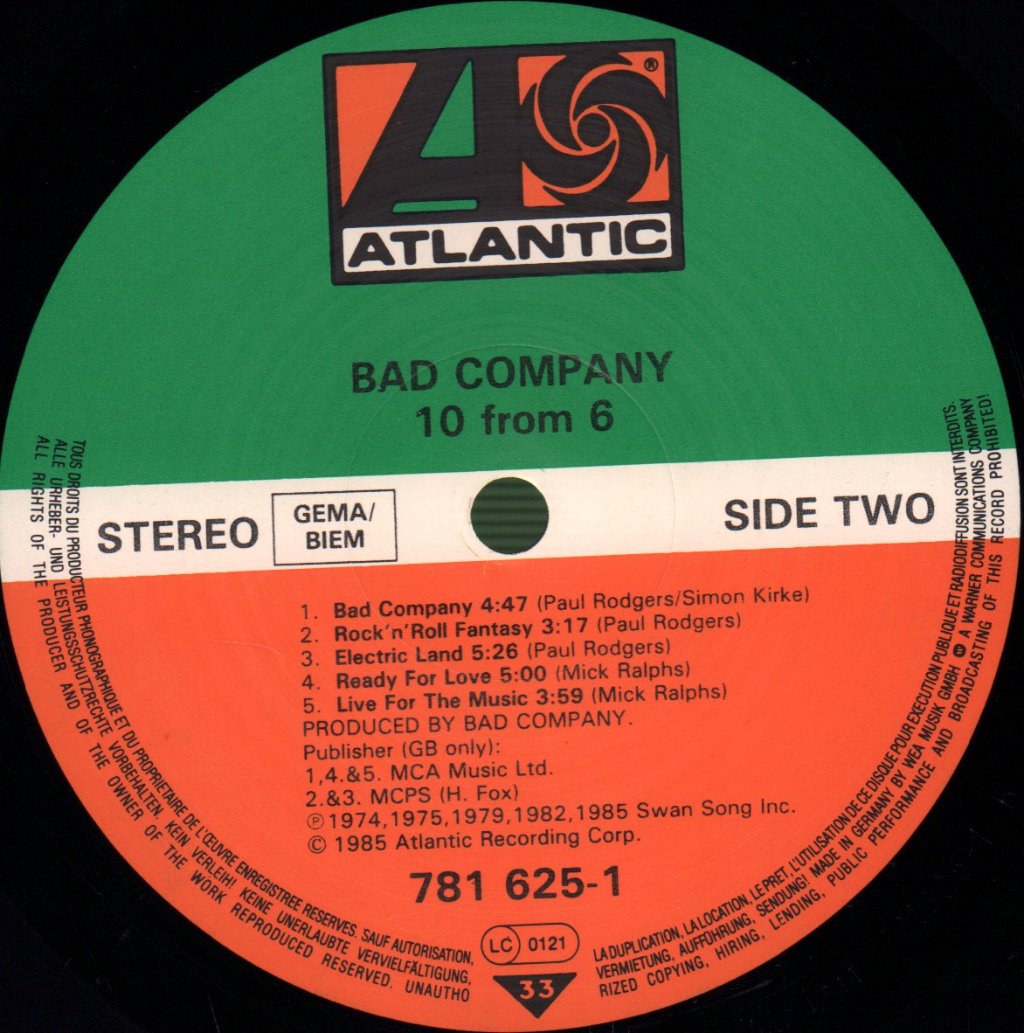 Bad Company - 10 From 6 - Lp
