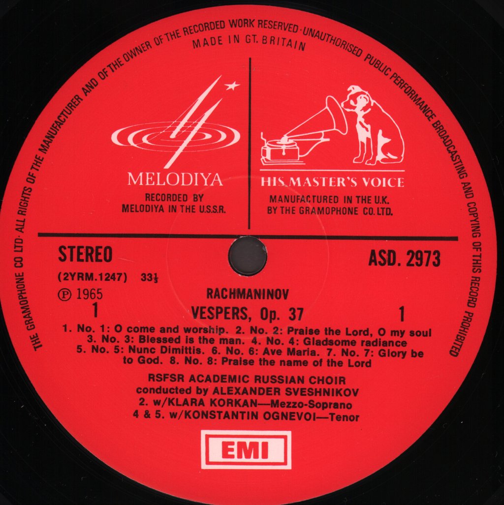 U.S.S.R. Russian Chorus / Aleksander Sveshnikov - Rachmaninov - Vespers - Lp