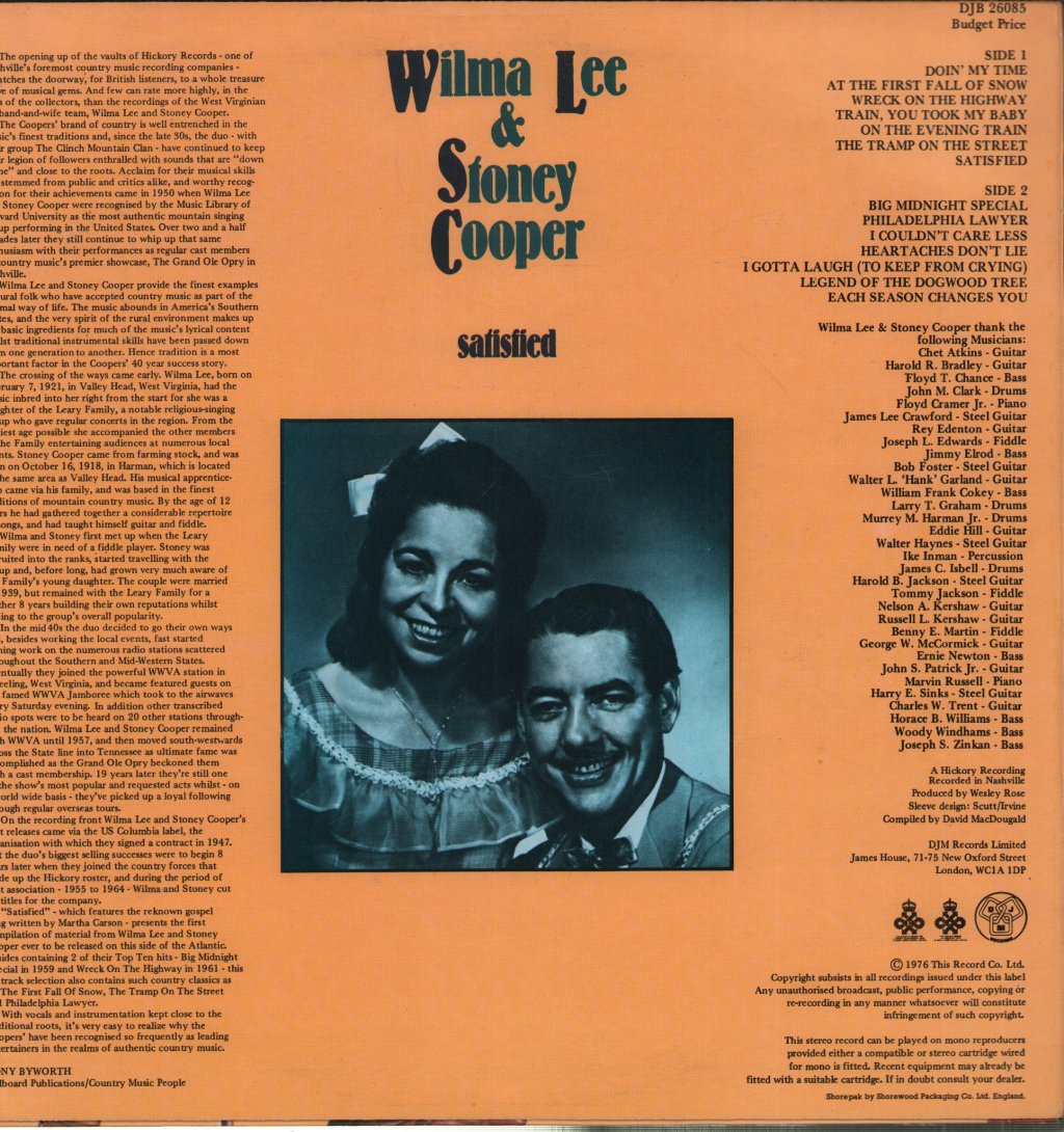 Wilma Lee And Stoney Cooper - Satisfied - Lp