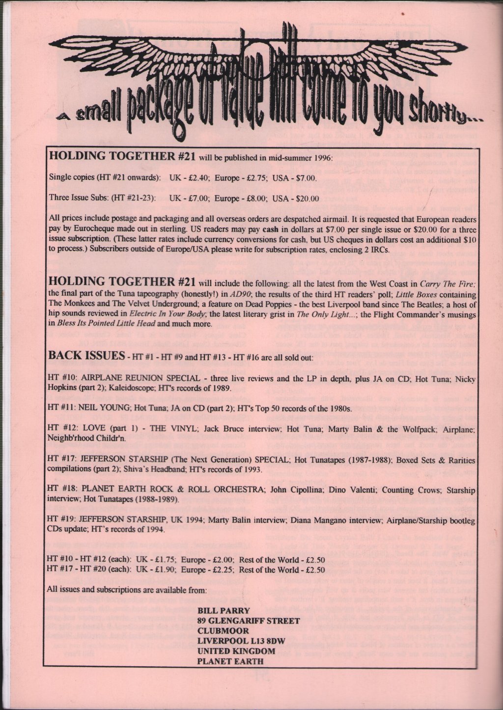 Jefferson Airplane - Holding Together Issue 20 - Fanzine