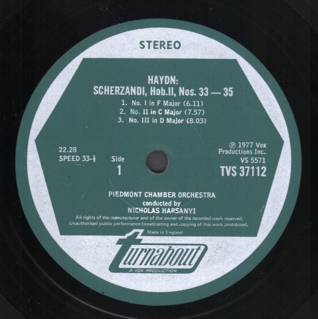 Piedmont Chamber Orchestra / Nicholas Harsanyi - Haydn - Scherzandi - Lp