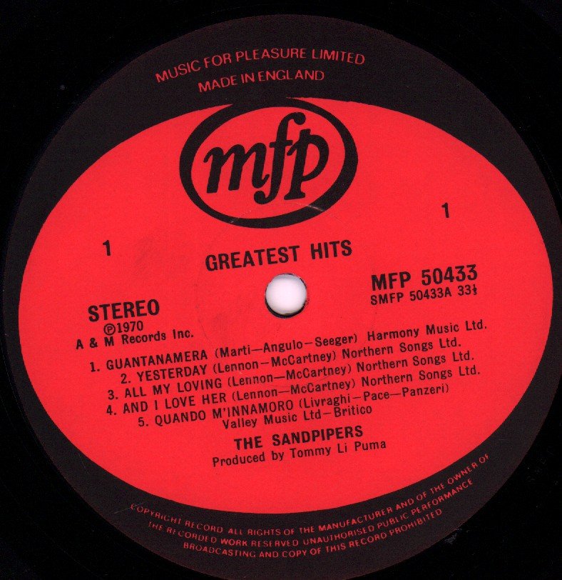 Sandpipers (Easy Listening Group) - Greatest Hits - Lp