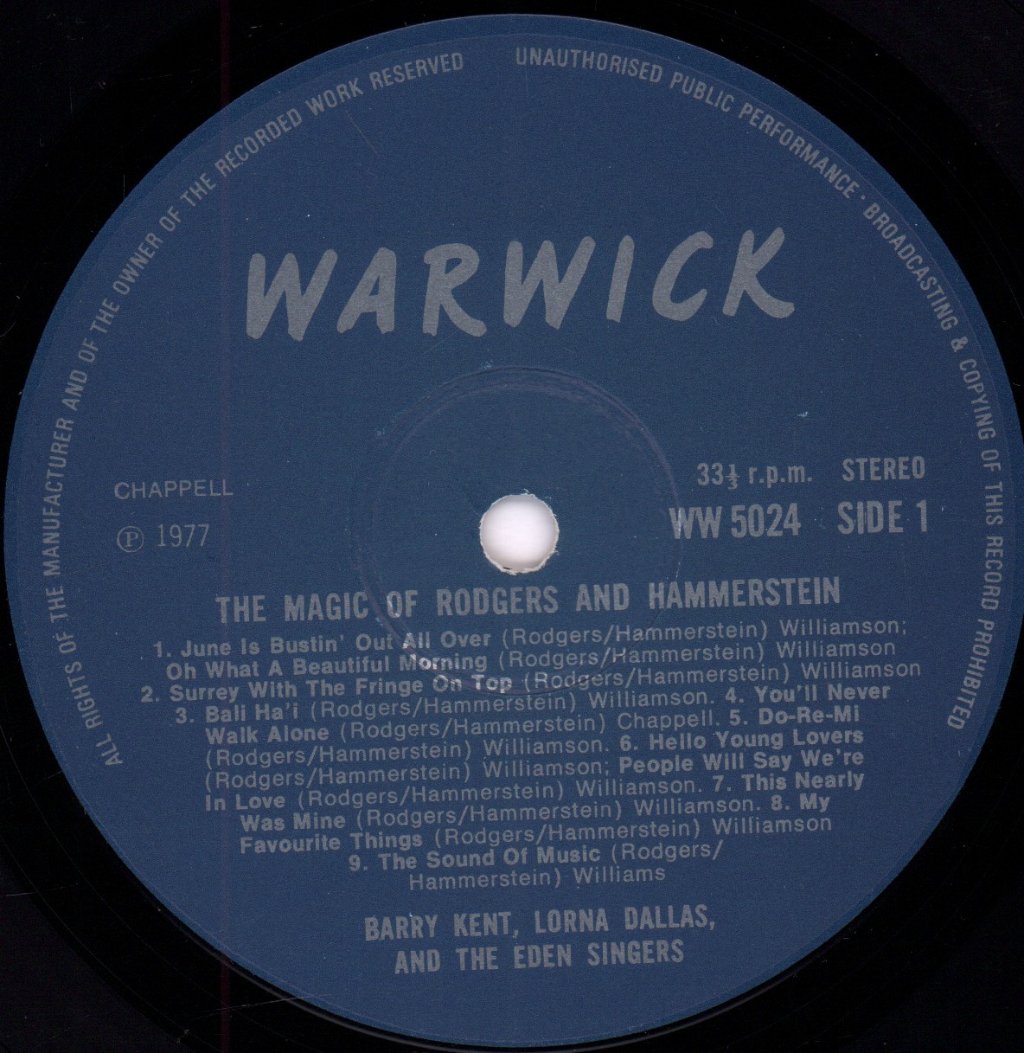 Barry Kent Lorna Dallas And Eden Singers - Magic Of Rogers And Hammerstein - Lp
