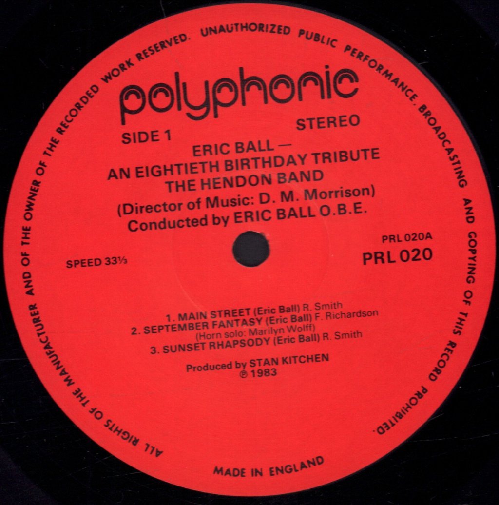 Hendon Band - Eric Ball An Eightieth Birthday Tribute - Lp