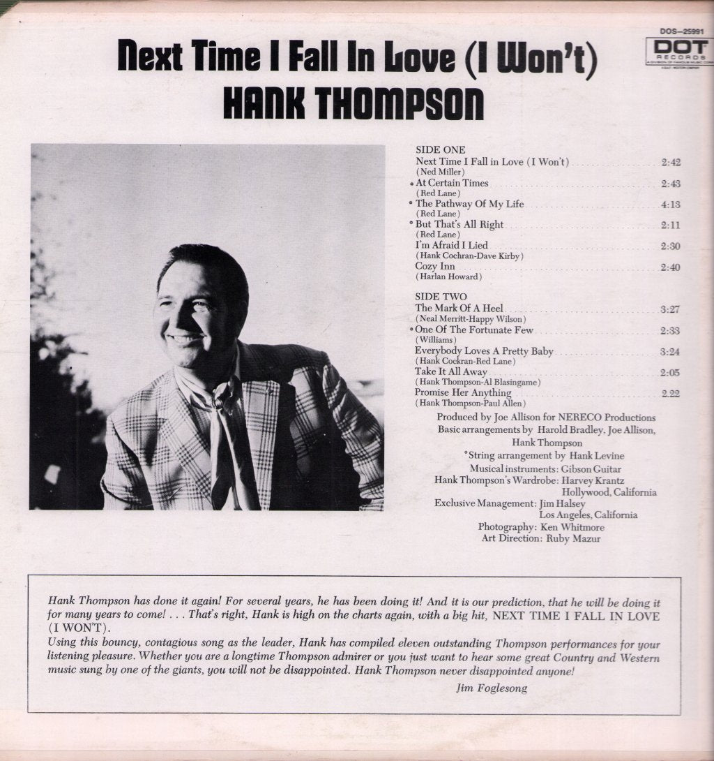 Hank Thompson - Next Time I Fall In Love (I Won't) - Lp