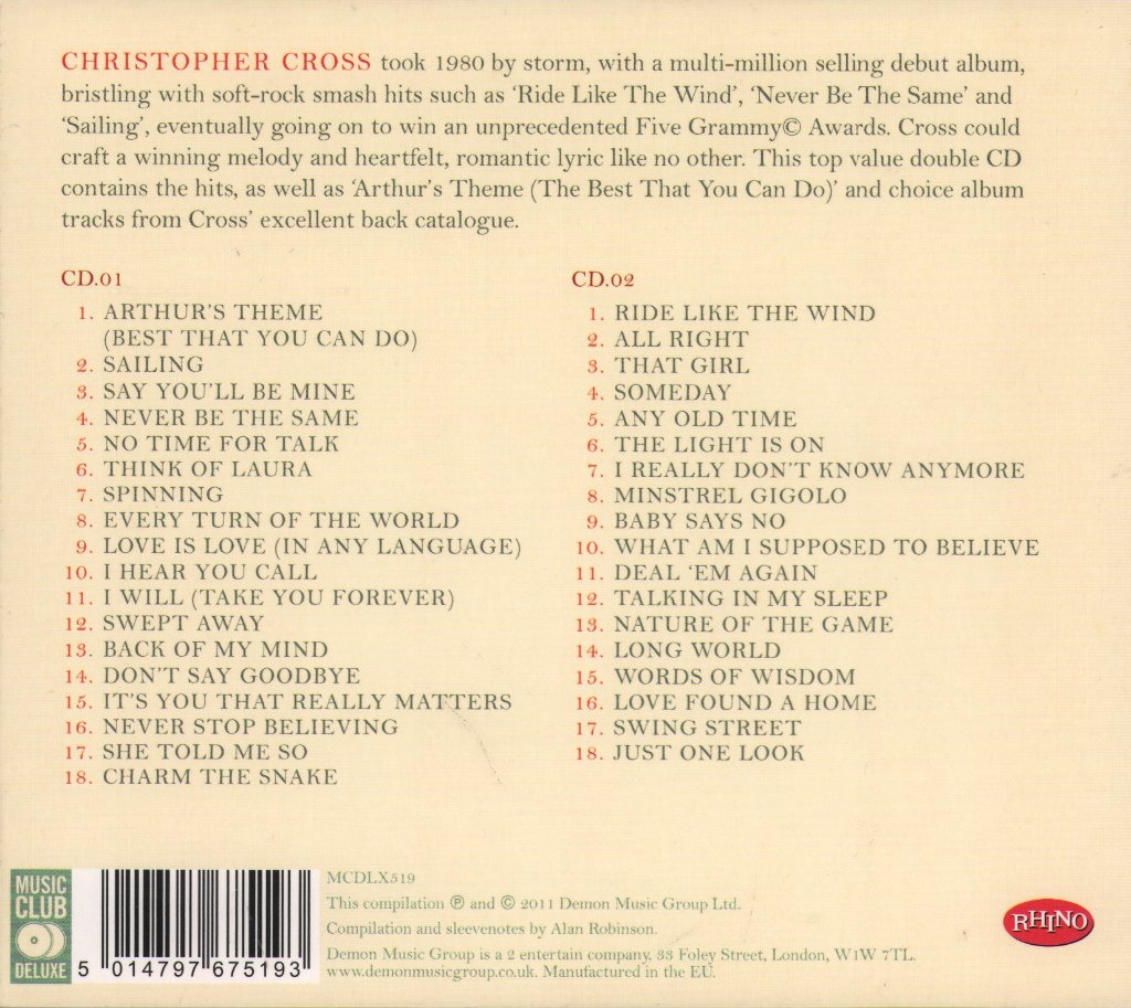 Christopher Cross - Cross Words (The Best Of) - Double Cd