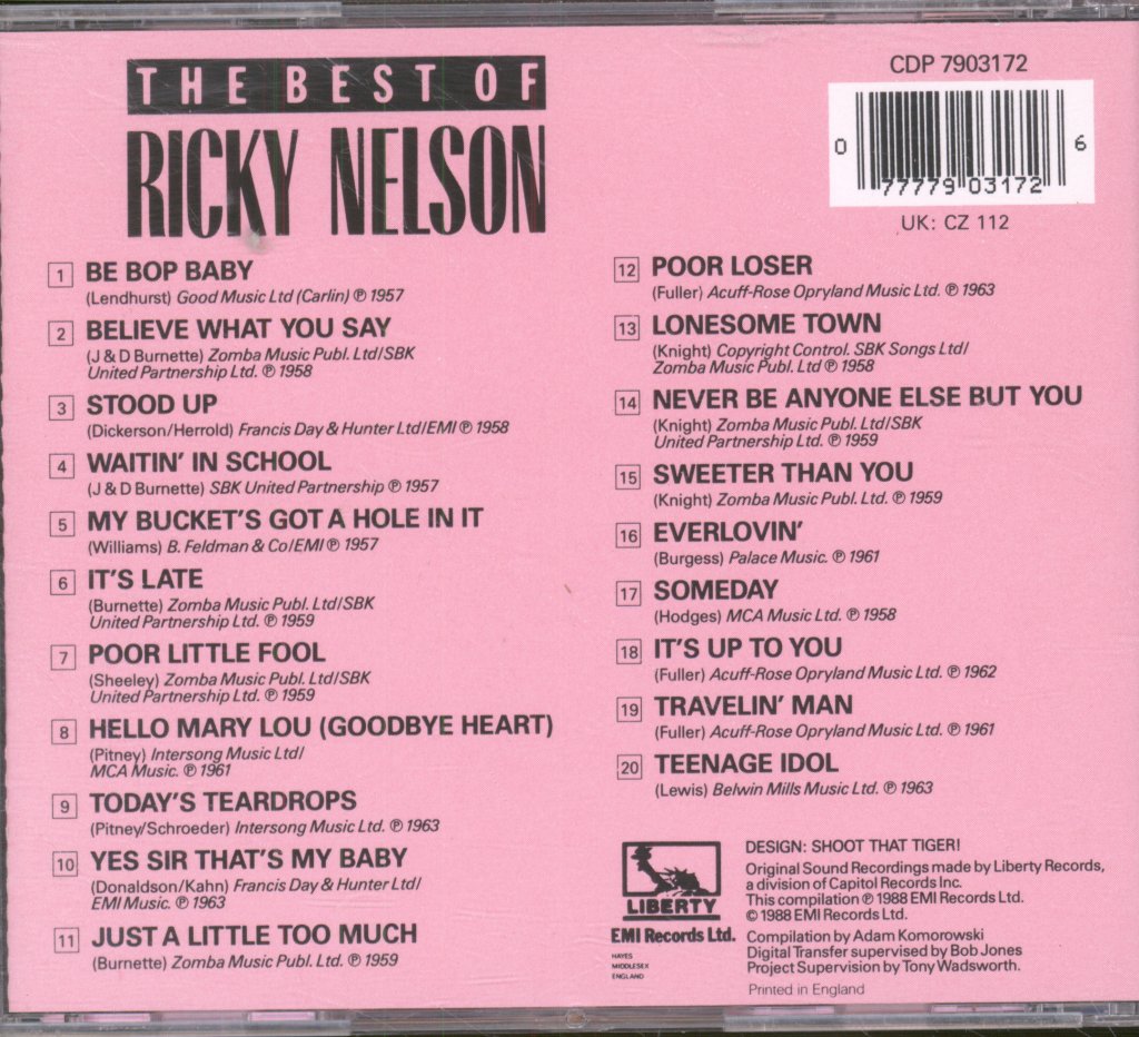 Ricky Nelson - Best Of Ricky Nelson - Cd