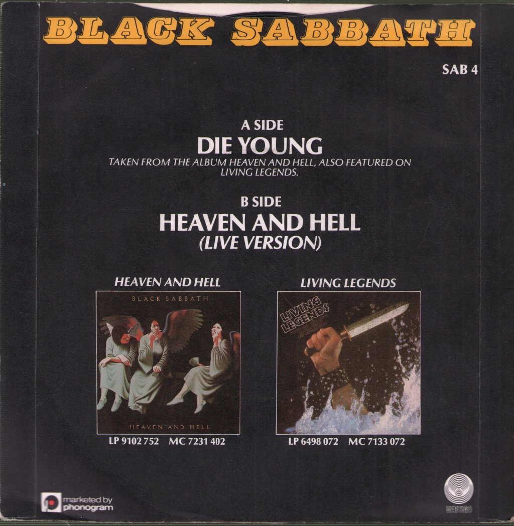 Black Sabbath - Die Young - 7 Inch