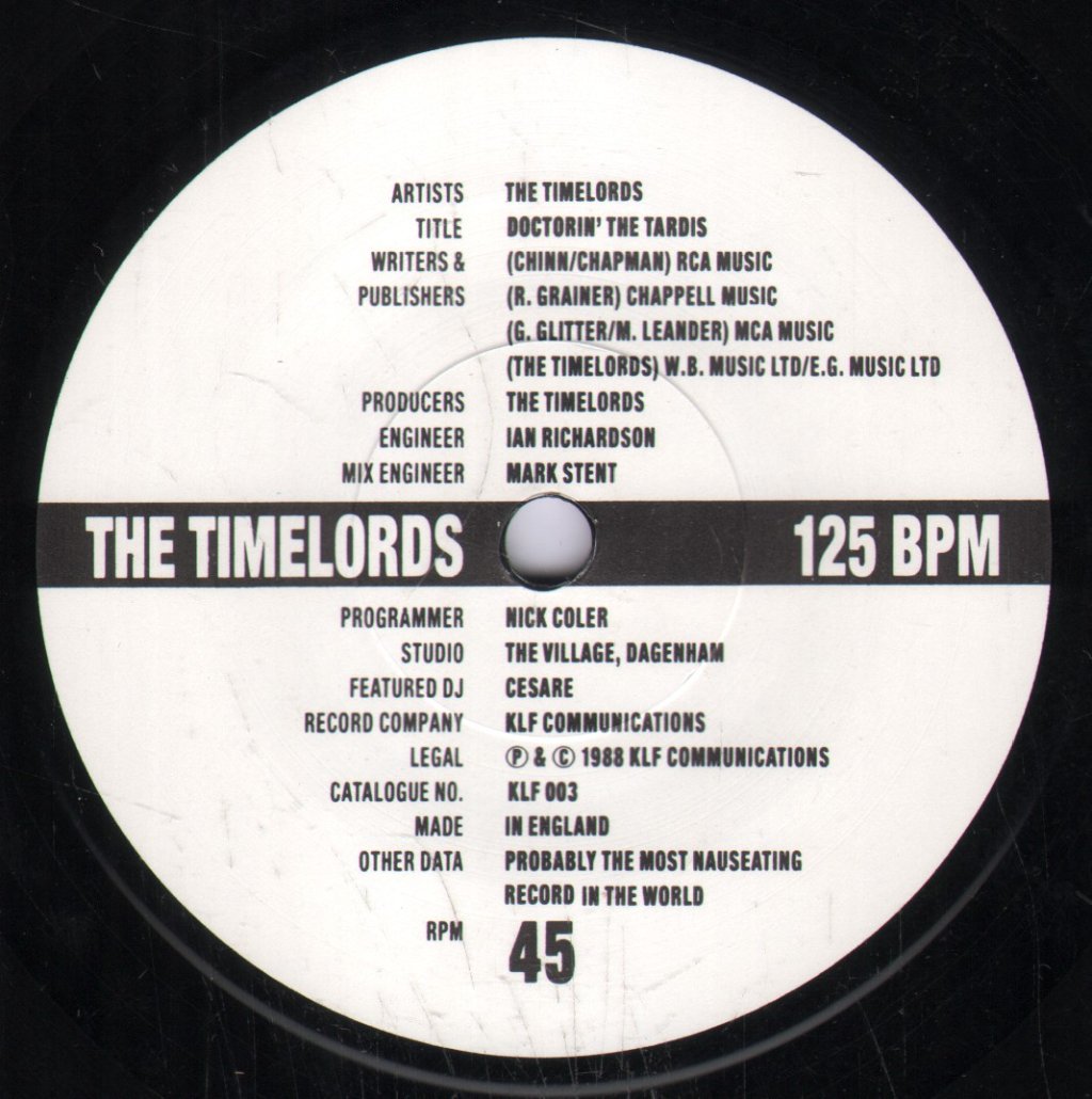 Timelords - Doctorin The Tardis - 7 Inch