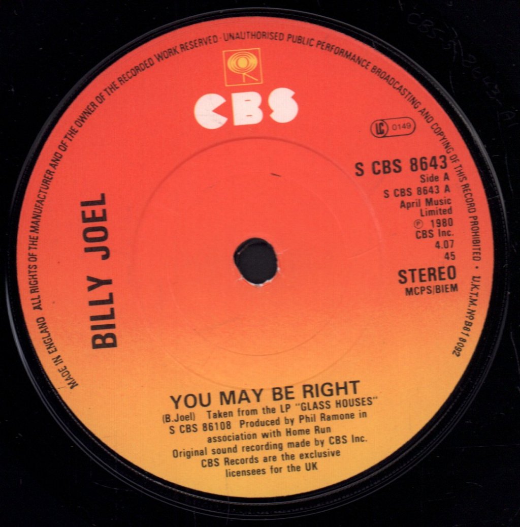 Billy Joel - You May Be Right - 7 Inch