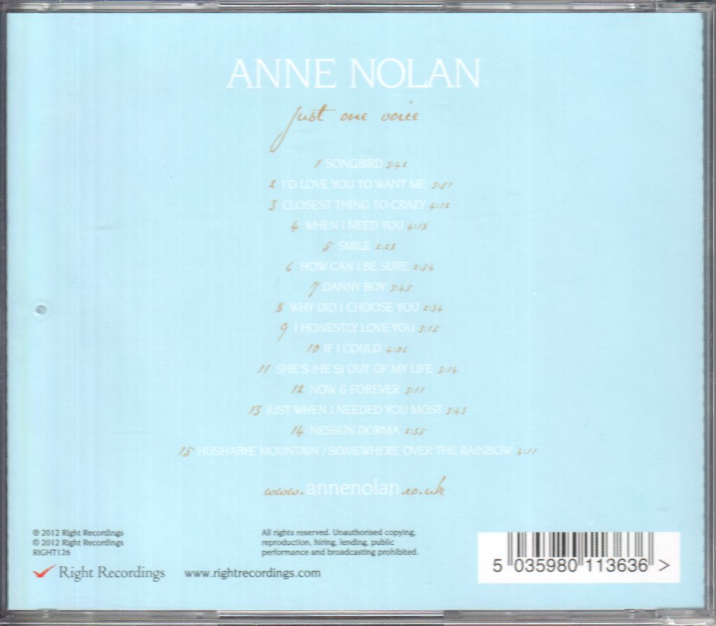 Anne Nolan (Nolans) - Just One Voice - Cd