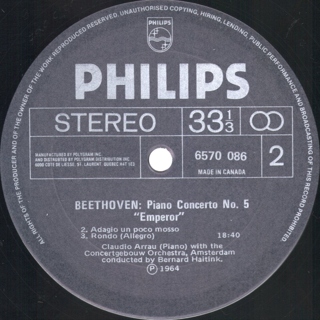 Claudio Arrau / Bernard Haitink / Concertgebouw Orchestra, Amsterdam - Beethoven - Piano Concerto No. 5 Emperor - Lp
