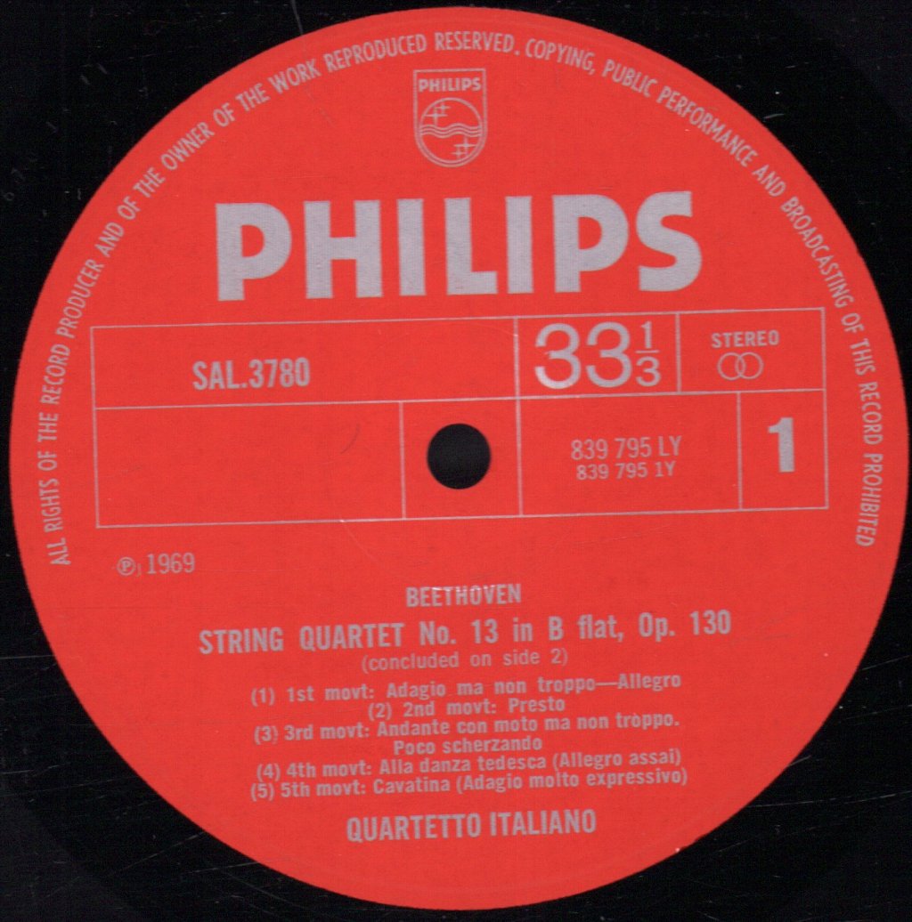 Quartetto Italiano - Beethoven String Quartet In B Flat And Grosse Fuge - Lp