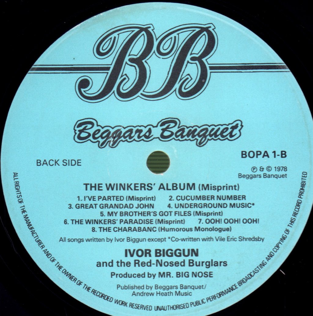 Ivor Biggun And The Red Nosed Burglars - Winkers Album - Lp