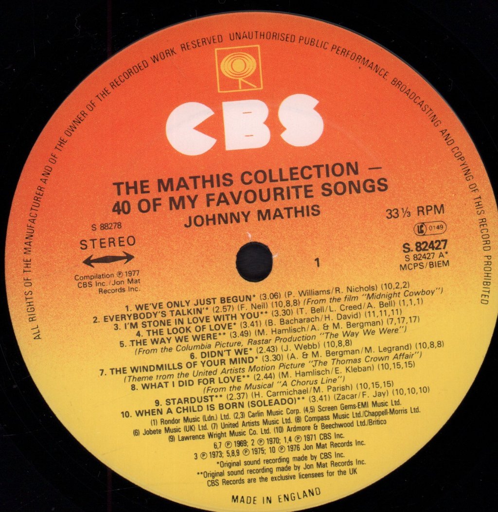 Johnny Mathis - Mathis Collection - Double Lp