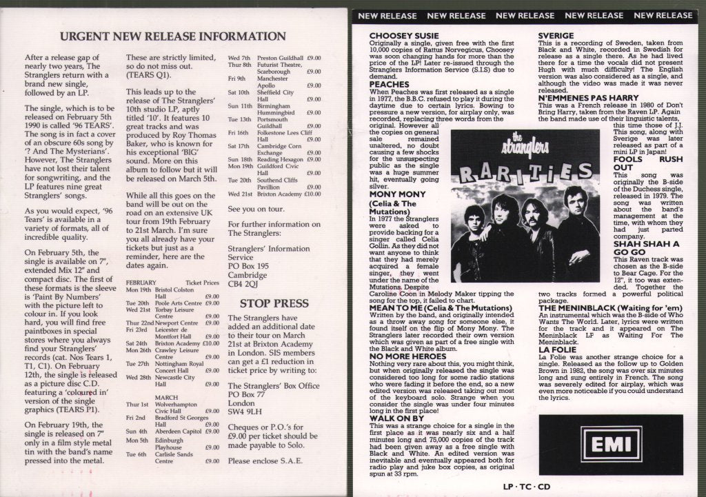 Stranglers - Set of 3 SIS fanclub postcards - Card