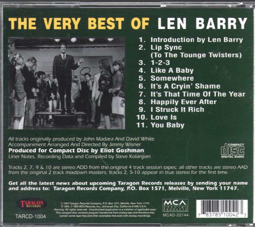 Len Barry - Very Best Of - Original Master Recordings - Cd
