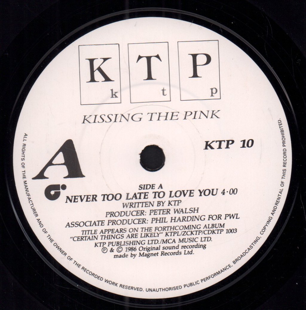 Kissing The Pink - Never Too Late To Love You - 7 Inch