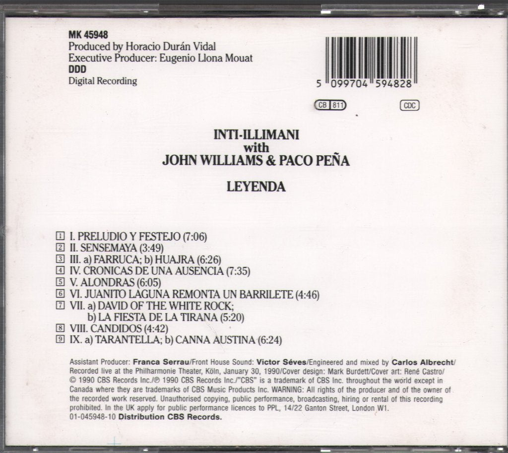 Inti-Illimani John Williams Paco Pena - Leyenda - Cd