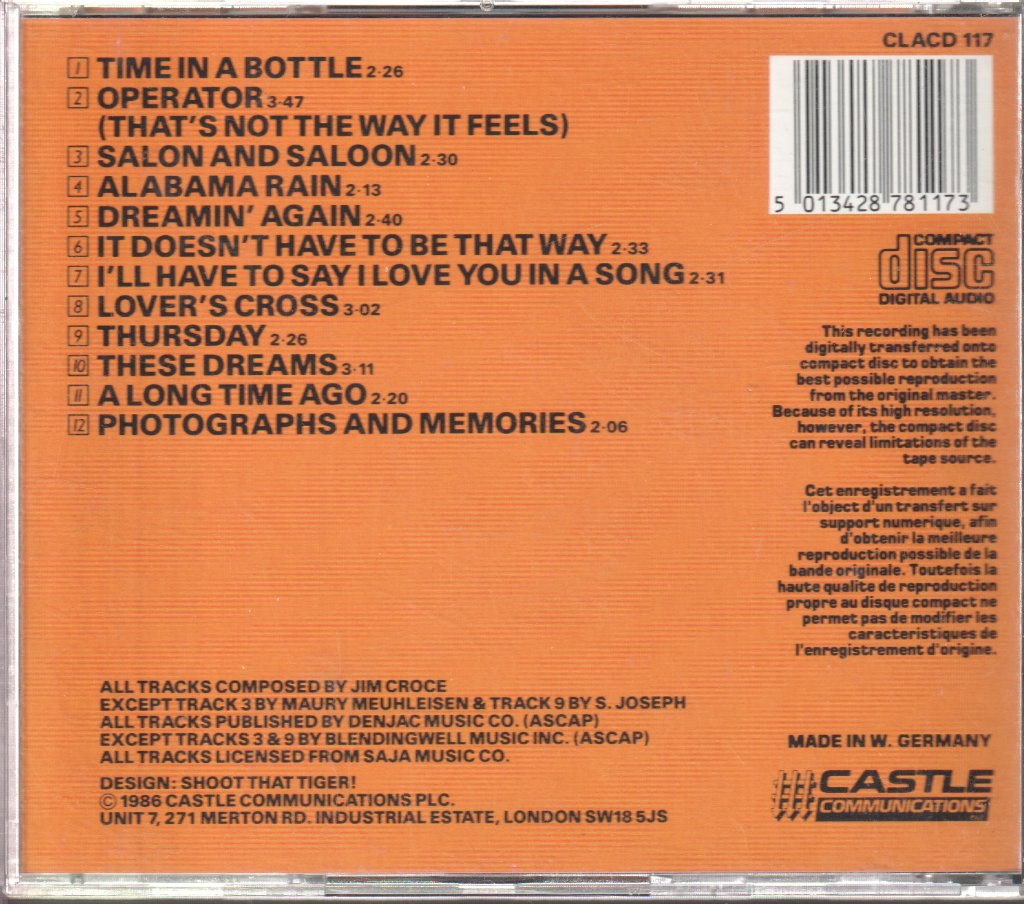 Jim Croce - Time In A Bottle Jim Croce's Greatest Love Songs - Cd