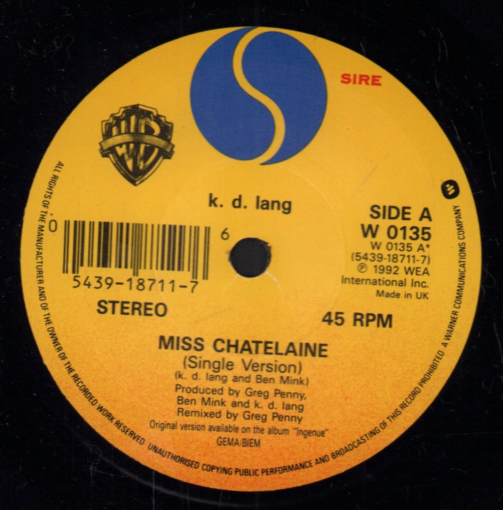K.D. Lang - Miss Chatelaine - 7 Inch