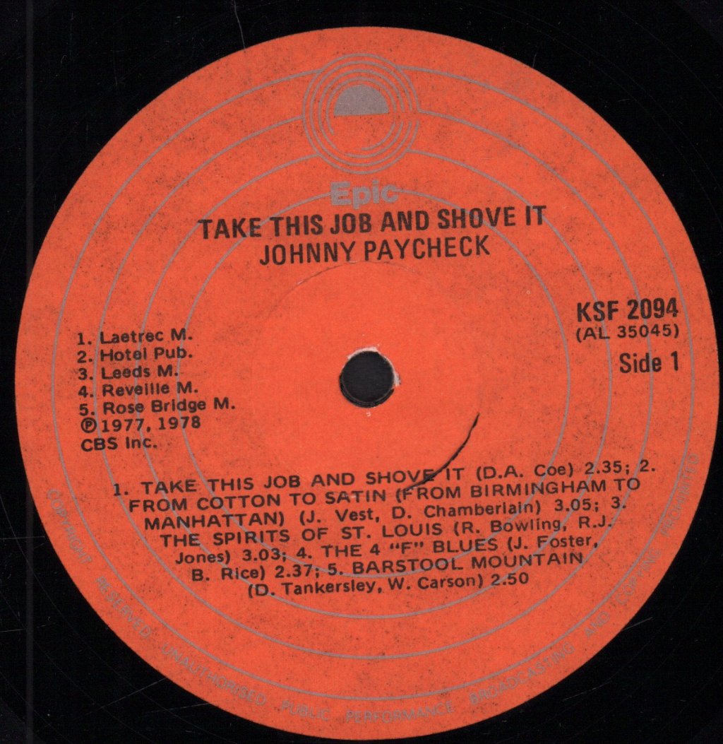 Johnny Paycheck - Take This Job And Shove It - Lp
