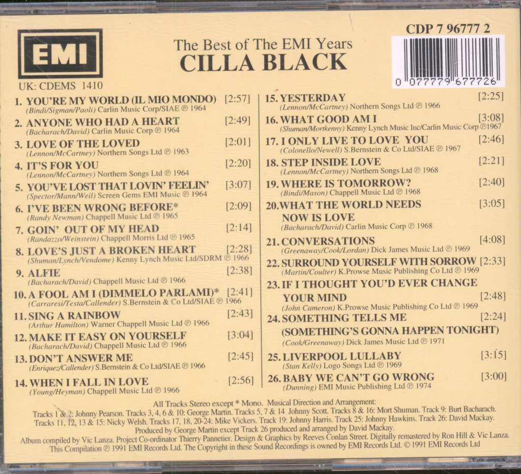 Cilla Black - Best Of The EMI Years - Cd