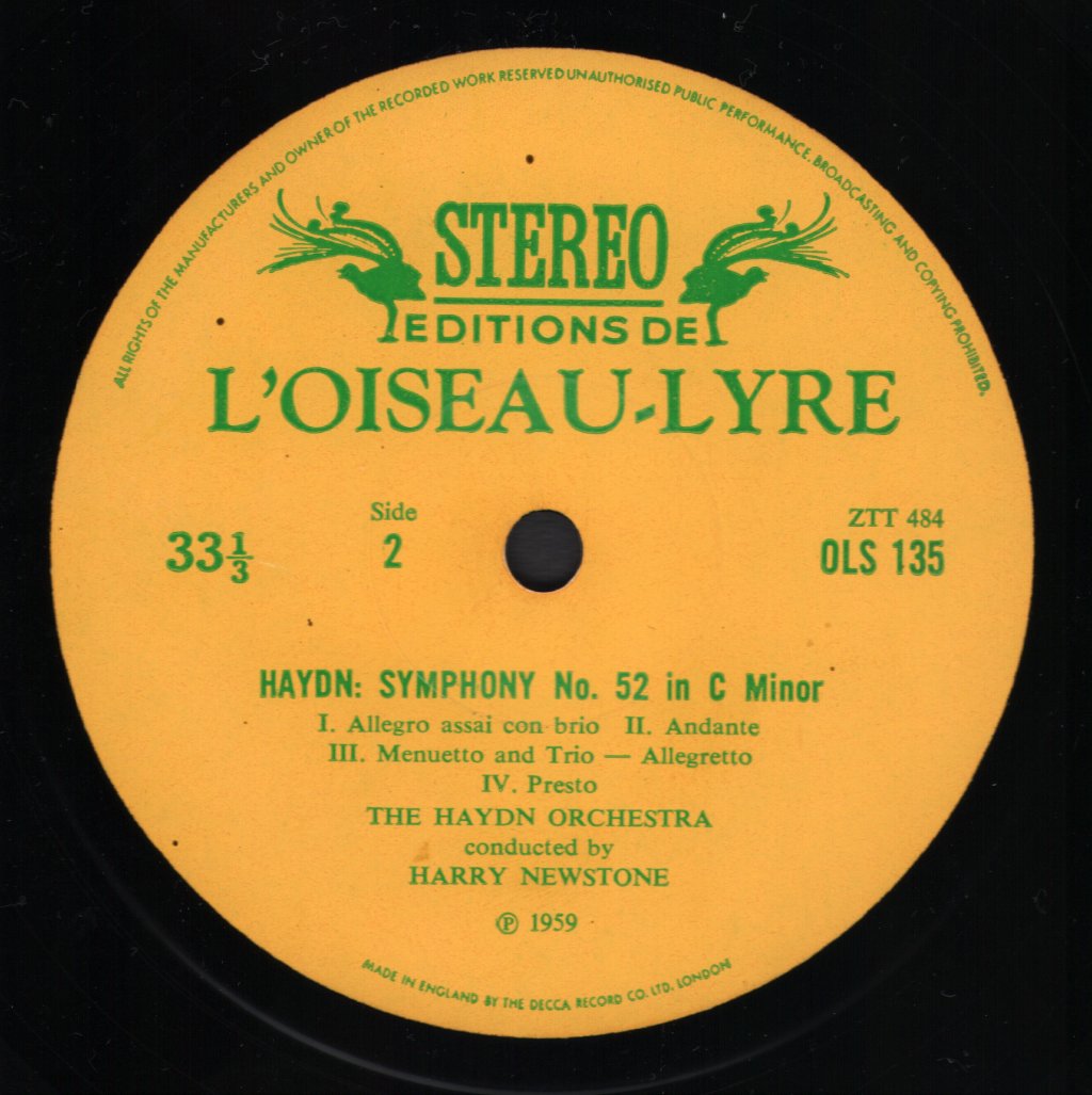 Haydn Orchestra / Harry Newstone - Haydn - Symphony No. 46 In B Major / Symphony No. 52 In C Minor - Lp