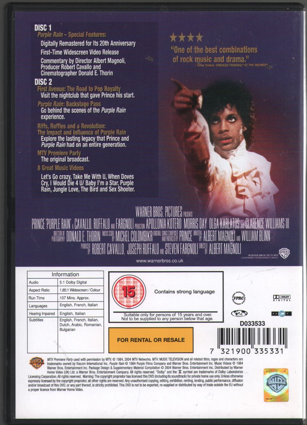 Prince - Purple Rain: 20th Anniversary - Double Dvd