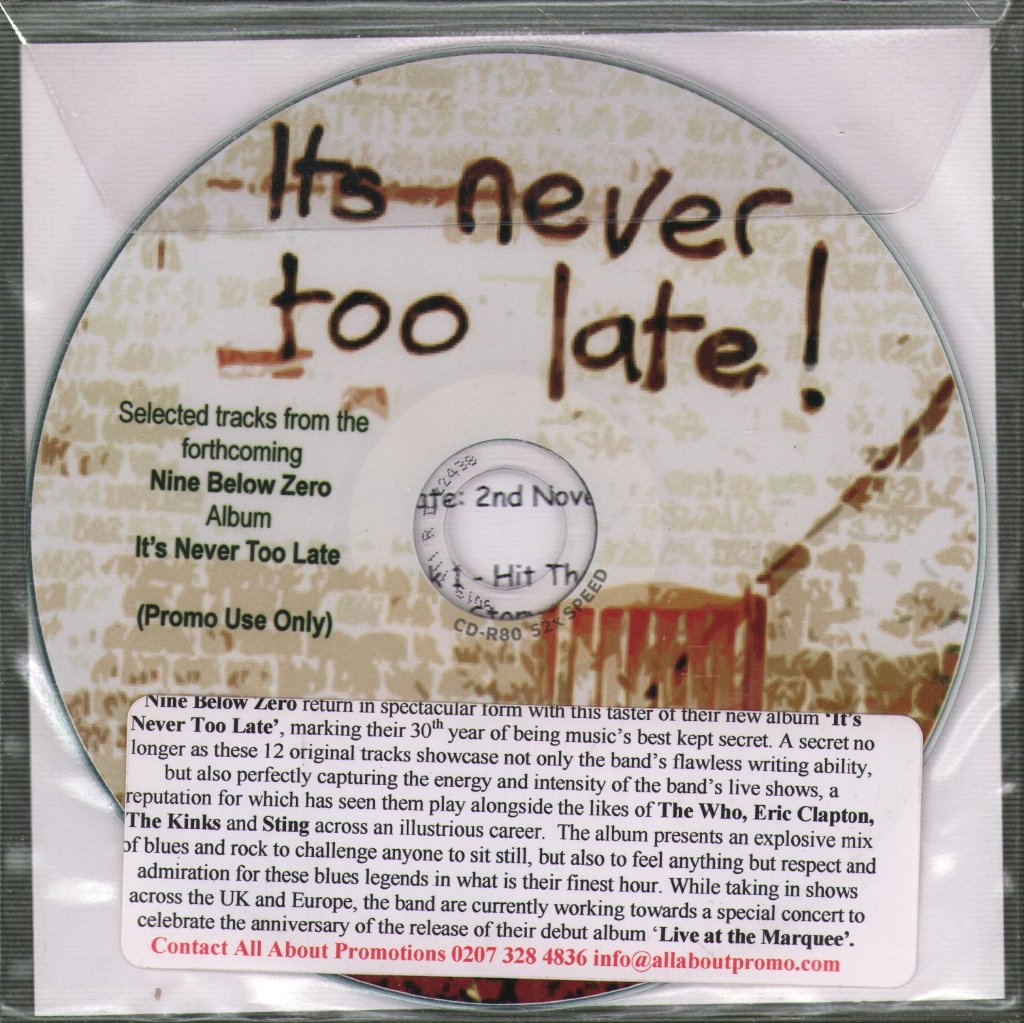 Nine Below Zero - It's Never Too Late - Cdr