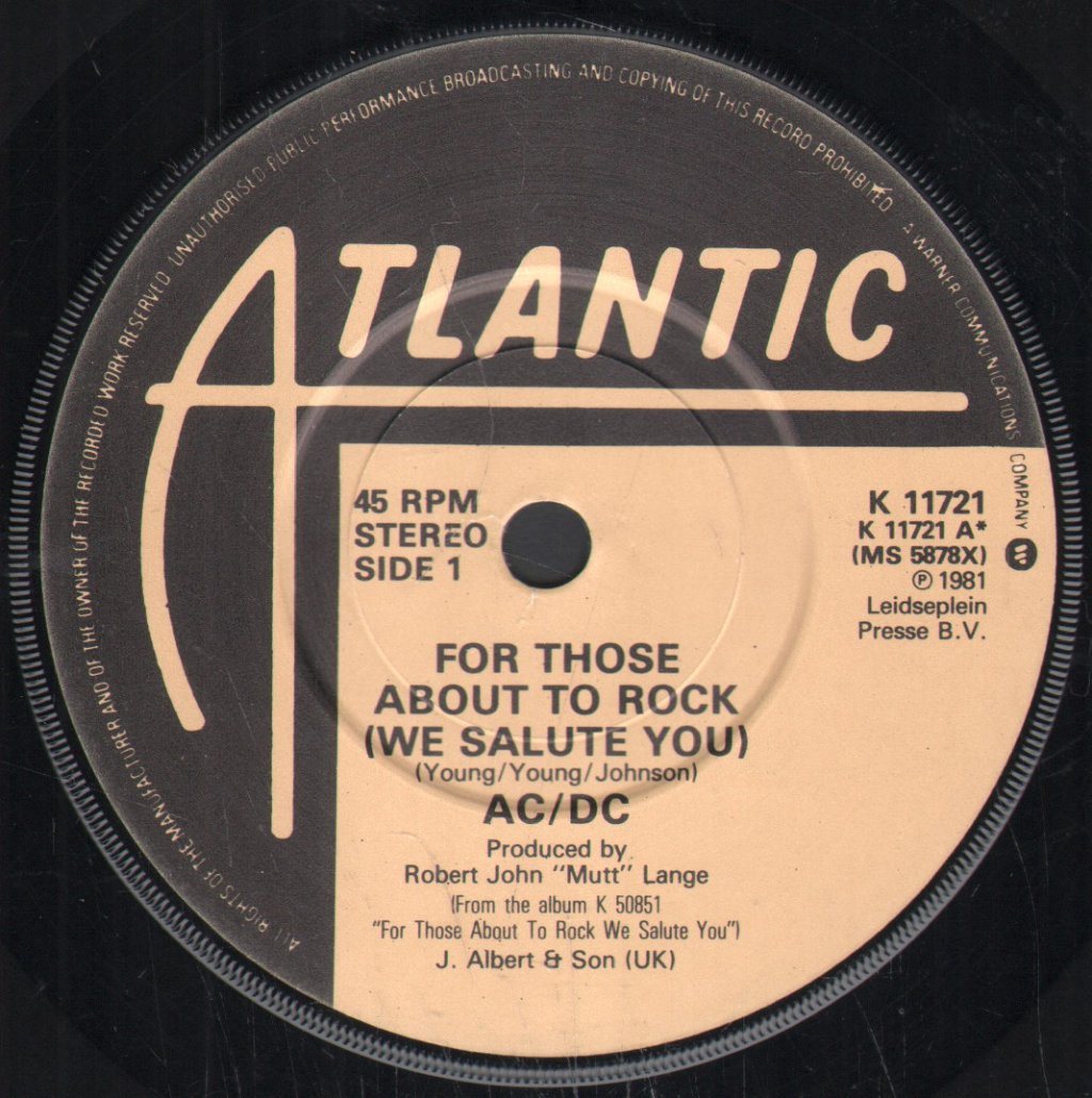 AC/DC - For Those About To Rock - 7 Inch