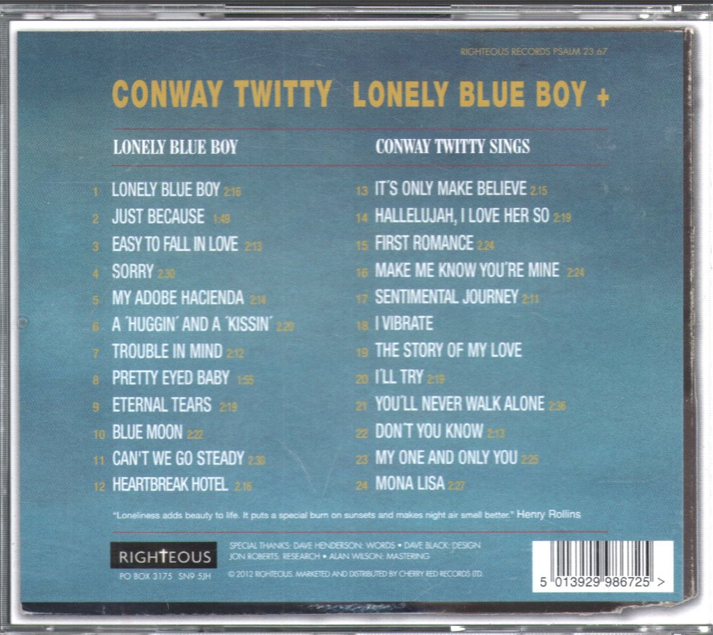Conway Twitty - Lonely Blue Boy + - Cd