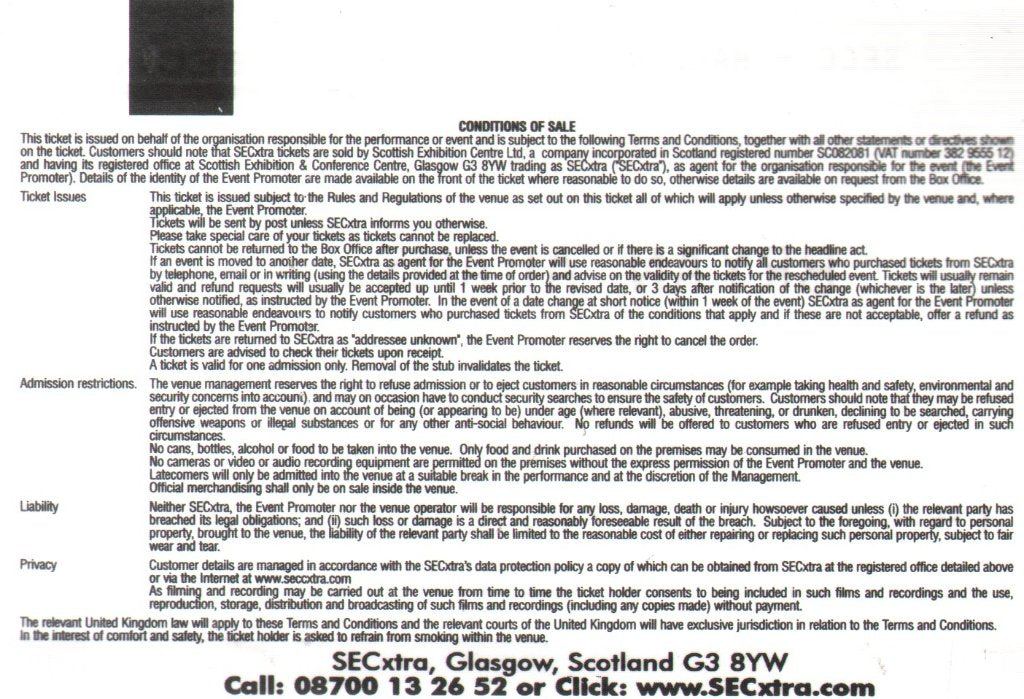 Bryan Adams - SECC Hall 4 14th May 2005 - Ticket