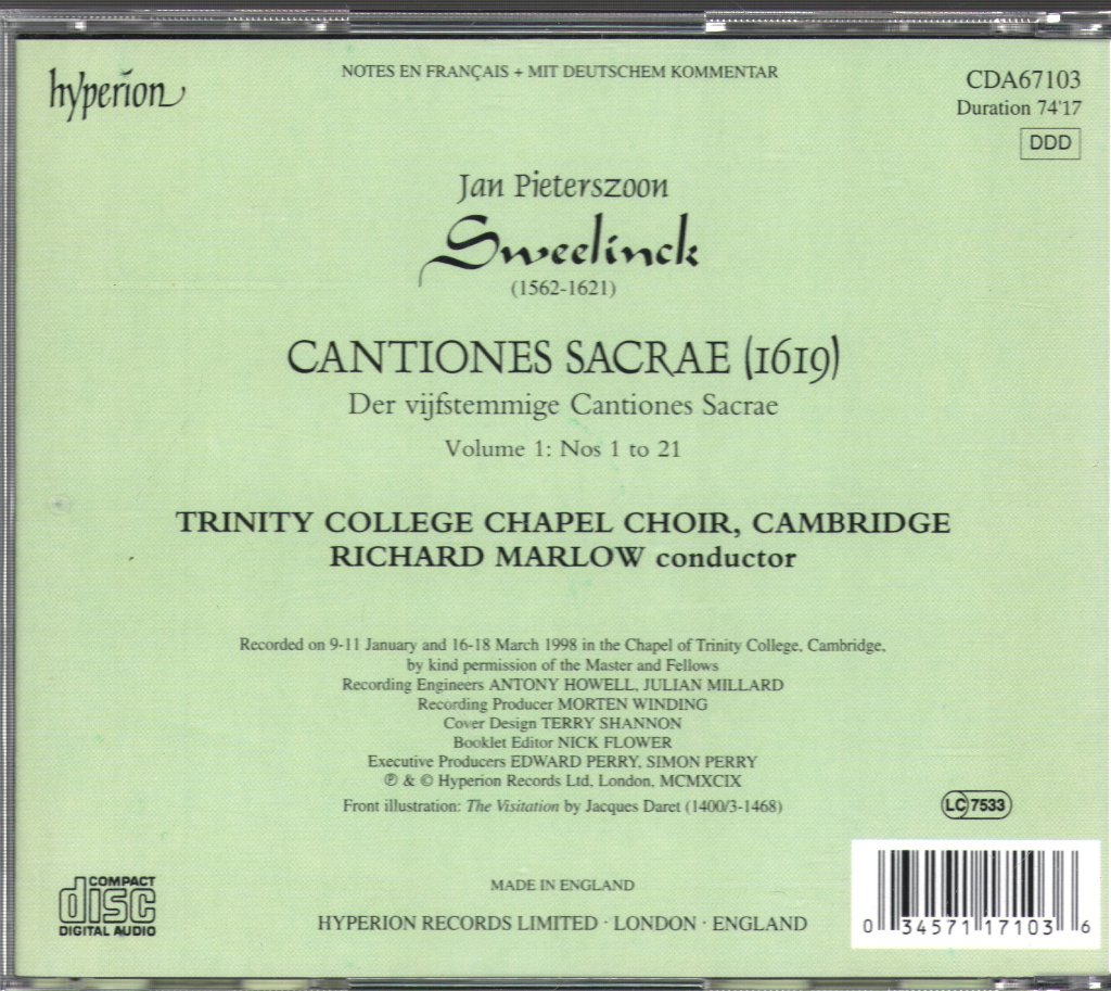 Jan Pieterszoon Sweelinck - Cantiones Sacrae - I - Cd