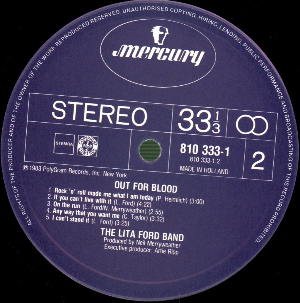 Lita Ford - Out For Blood - Lp