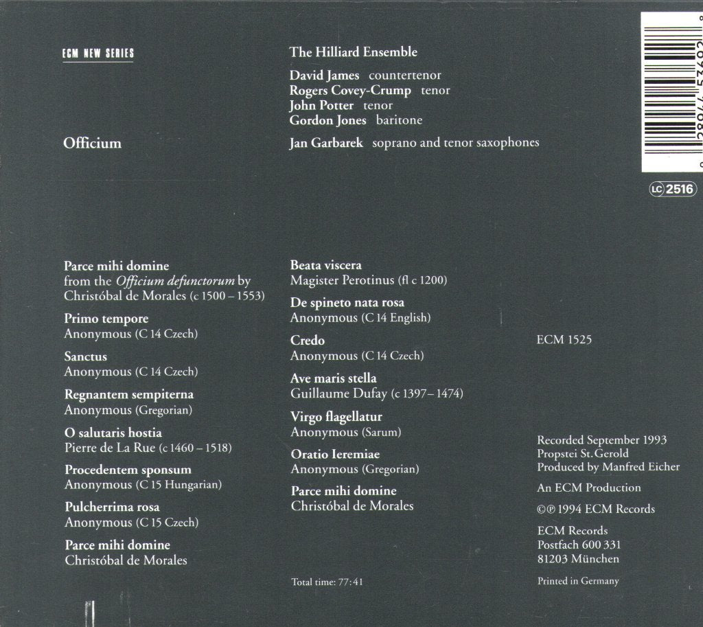 Jan Garbarek - The Hilliard Ensemble - Officium - Cd