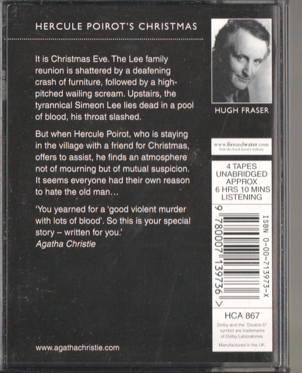 Hugh Fraser - Agatha Christie - Hercule Poirot's Christmas - Cassette Set