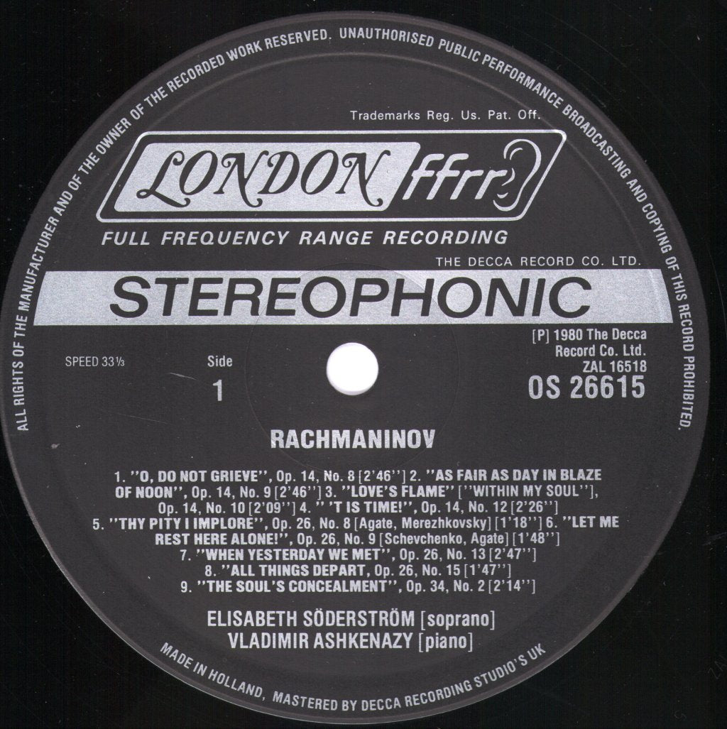 Elisabeth Soderstrom / Vladimir Ashkenazy - Rachmaninov Songs - Lp
