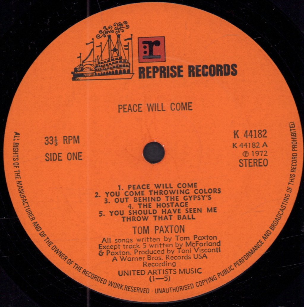 Tom Paxton - Peace Will Come - Lp