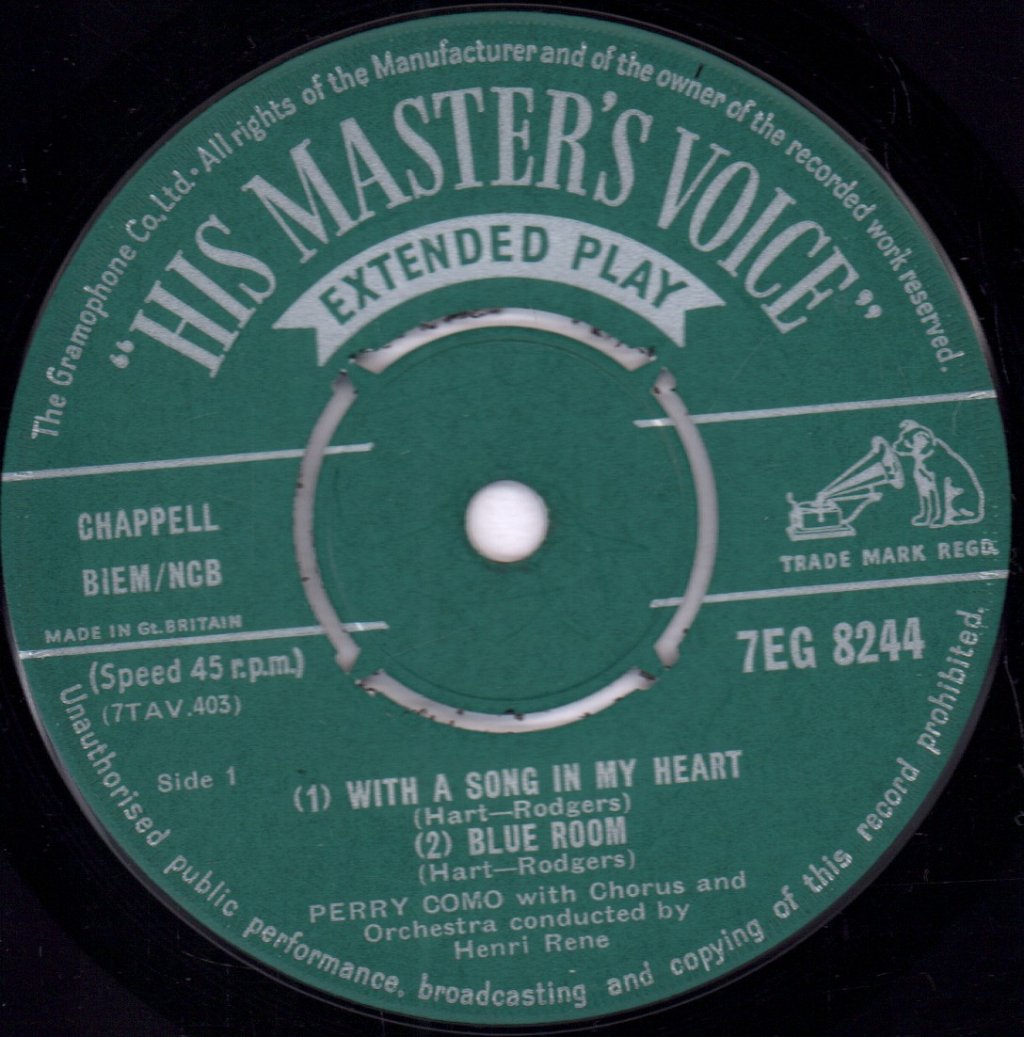 Perry Como - With A Song In My Heart - 7 Inch
