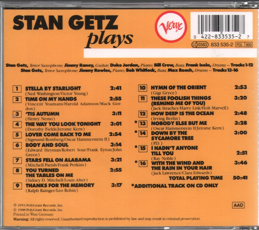 Stan Getz - Stan Getz Plays - Cd