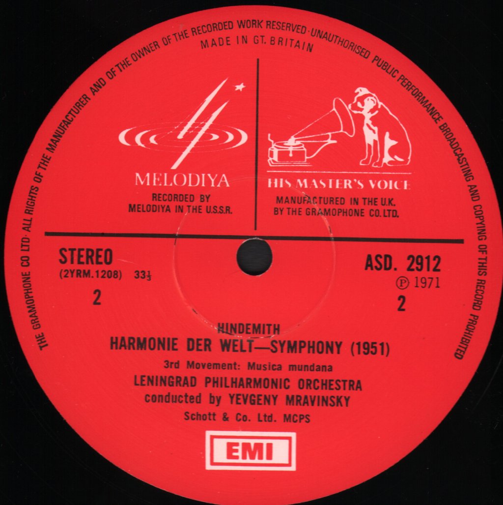 Yevgeny Mravinsky / Leningrad Philharmonic Orchestra - Hindemith Harmonie Der Welt Symphony - Lp
