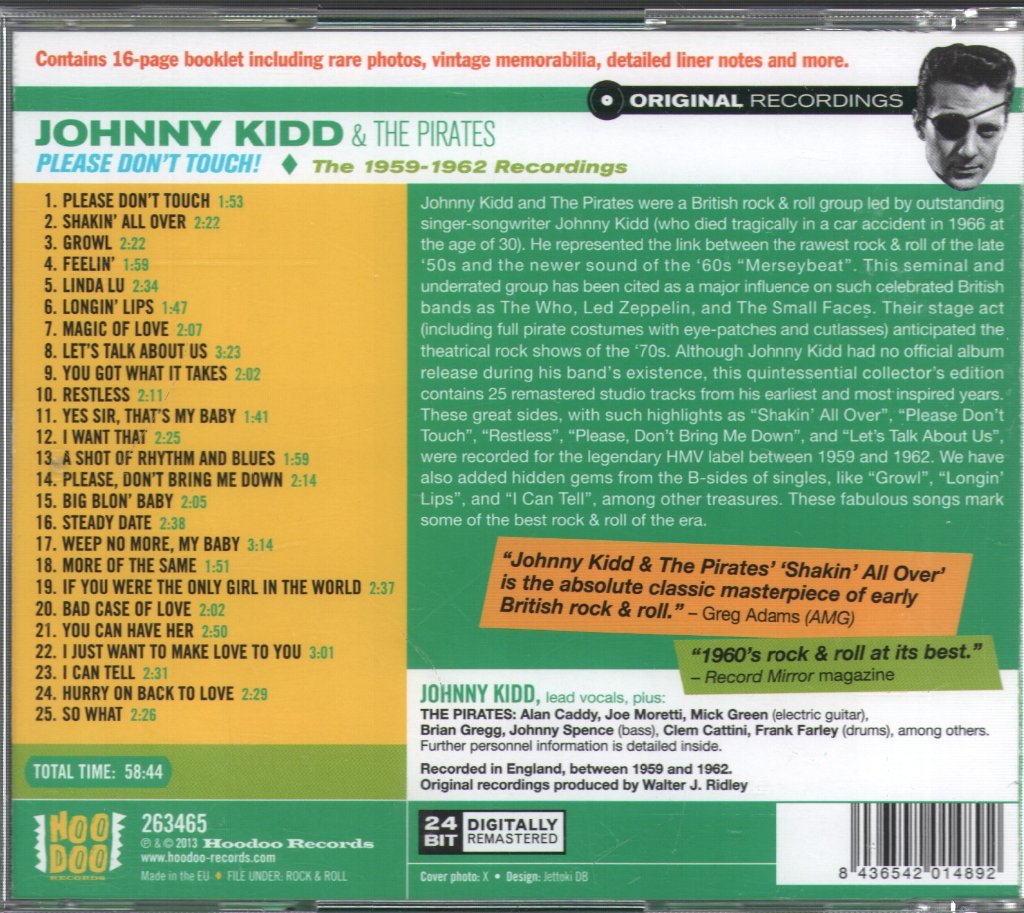 Johnny Kidd & The Pirates - Please Don’t Touch! The 1959-1962 Recordings - Cd