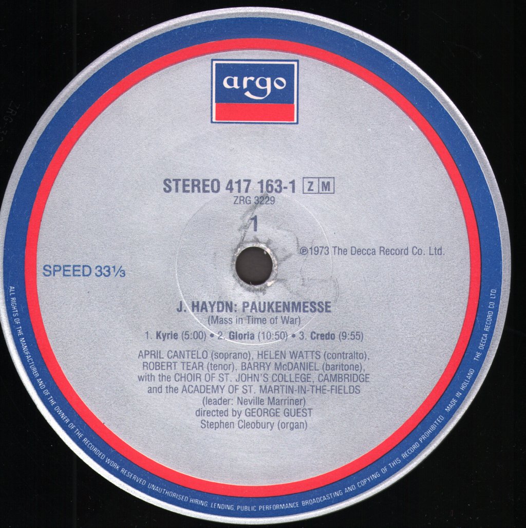 April Cantelo / Helen Watts / Robert Tear / Academy Of St. Martin-in-the-Fields / Choir Of St. John's College, Cambridge / George Guest - Joseph Haydn - Paukenmesse - Lp